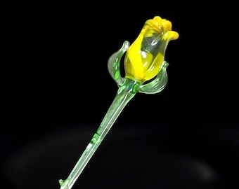 Yellow Glass Rose, Handcrafted Glass Flower, Hand Made In Ukraine Using Murano Quality Glass, Great Gift For Flower Lovers, 6 Inches Rose