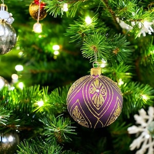 Blown Glass Ornament - Modern Design - Purple Glass Ornament - Hand Made In Ukraine - Hand Painted - Keepsake Ornament - Natural Glass - Red