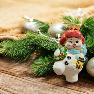 Snowman Ornament - Hand Made In Ukraine - Blown Glass Ornament - Hand Decorated - Keepsake Ornament - Snowman W Lantern - Shape Ornament