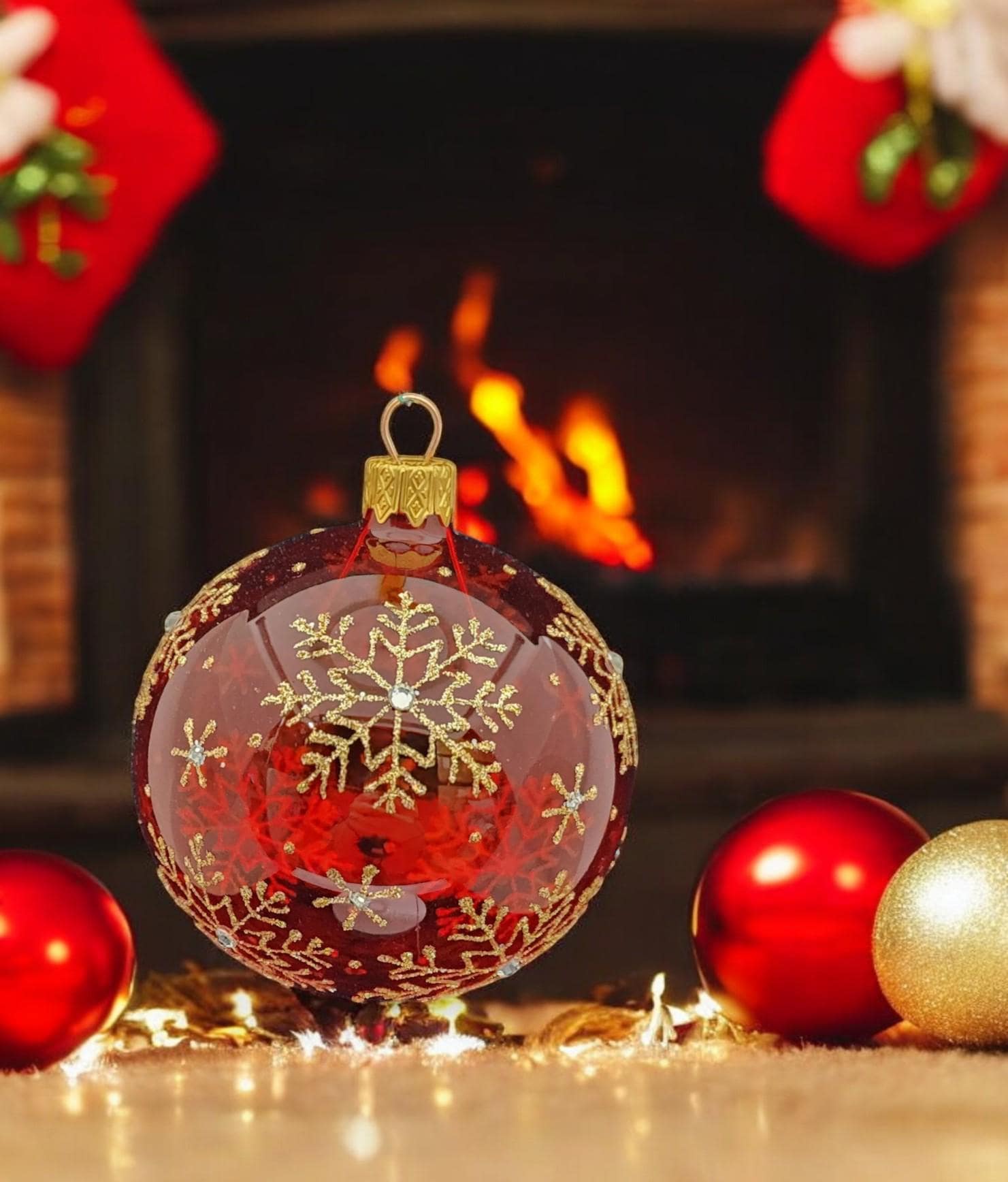 赤い吹きガラスのオーナメント - 大きな雪の結晶 - 赤いオーナメント