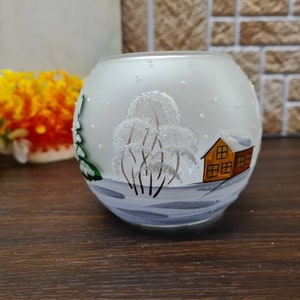 Snowman Candle Holder Hand Made In Ukraine Blown Glass Hand Painted Snowman In Winter Unique Gift Winter Decor Peace Of Mind image 5