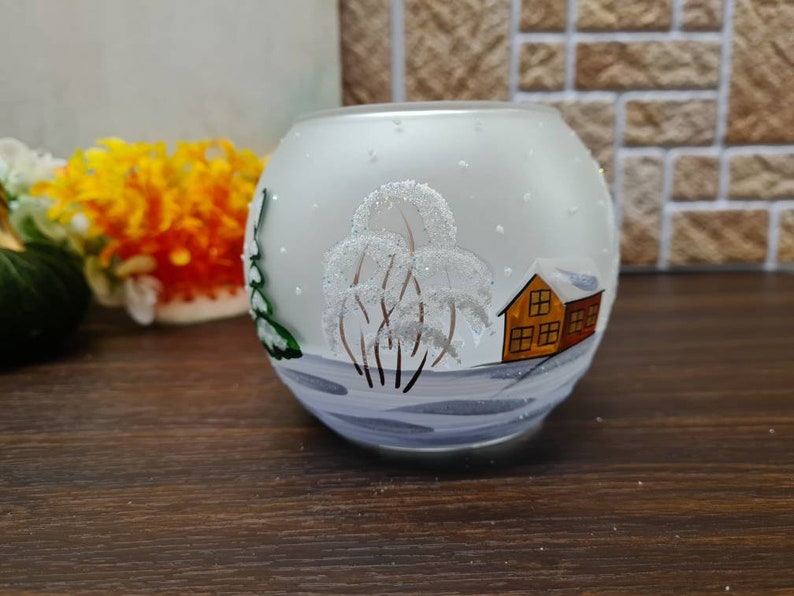 Snowman Candle Holder Hand Made In Ukraine Blown Glass Hand Painted Snowman In Winter Unique Gift Winter Decor Peace Of Mind image 5