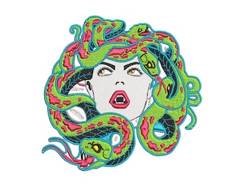 Medusa Golden 10 CM Embroidered Iron on Sew on Patch Badge For Clothes