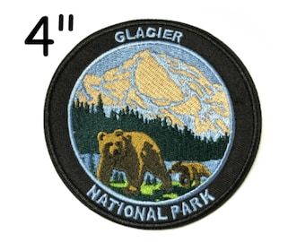 Glacier National Park Patch Embroidered Iron-on/Sew-on Applique for Clothing Vest Backpack, Outdoor Adventure, Travel Souvenir patches, bear