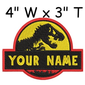 Custom Dinosaur Patch "YOUR NAME" Personalized Name Tag Embroidered Iron-on Applique for Clothing Backpack Vest Uniform, Jurassic DinoT-Rex