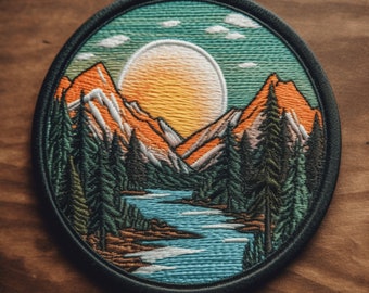 Mountain Patch Iron-on/Sew-on Applique for Clothing Jacket Vest Backpack Hat, Nature Badge, Decorative Craft, River, Lake, National Parks