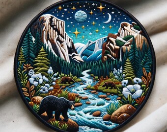 Yosemite National Park Patch Embroidered Iron-on/Sew-on DIY Applique for Clothing Jacket Jeans Backpack Nature Badge Mountain Bear Night Sky