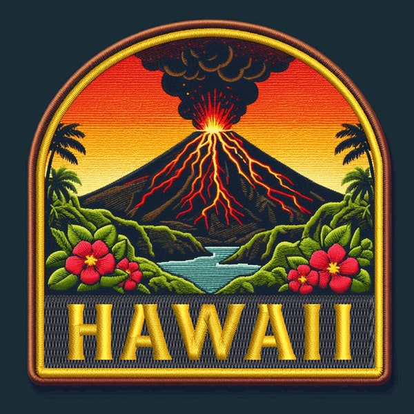 Hawaii Volcanoes National Park Patch Iron-on/Sew-on Applique for Clothing Jacket Jeans Backpack Hat, Nature Badge, Mauna Loa Travel Souvenir