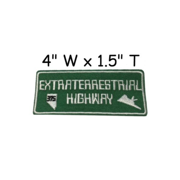 Extraterrestrial Highway Patch Embroidered DIY Iron-on Applique Vest Clothing Backpack, Green Alien Area 51 Xfiles Nevada State Route 375