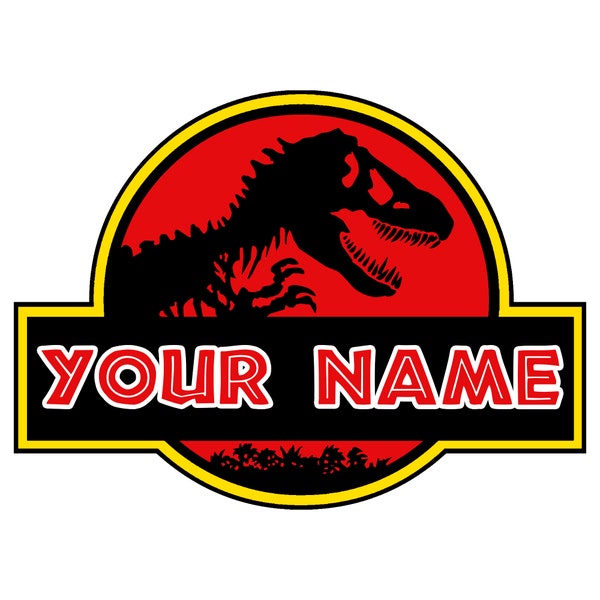 CUSTOM "YOUR NAME" Personalized Die Cut Vinyl Car Truck  Window Bumper Graphics Sticker Decal, Jurassic Dino Logo T-Rex Dinosaur, All Sizes