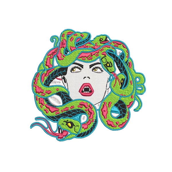 NEON Medusa Green Snakes Patch Gorgon Mythical Creatures - 10" Embroidered Custom Detail Iron-On/Sew-On Applique - XL for Vest Jacket Bags