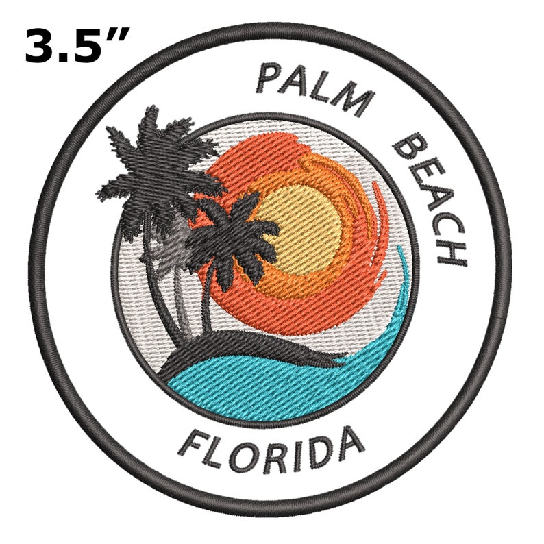 Florida 3.5 Iron-on or Sew-on Beach Life Ocean Adventure Tropical Embroidered Patch Souvenir Travel Vacation Series Palm Beach