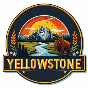 Yellowstone National Park Patch Iron-on/Sew-on Applique for Clothing Jacket Vest Jeans Backpack Hat, Wyoming, Nature Badge, Mountain, River