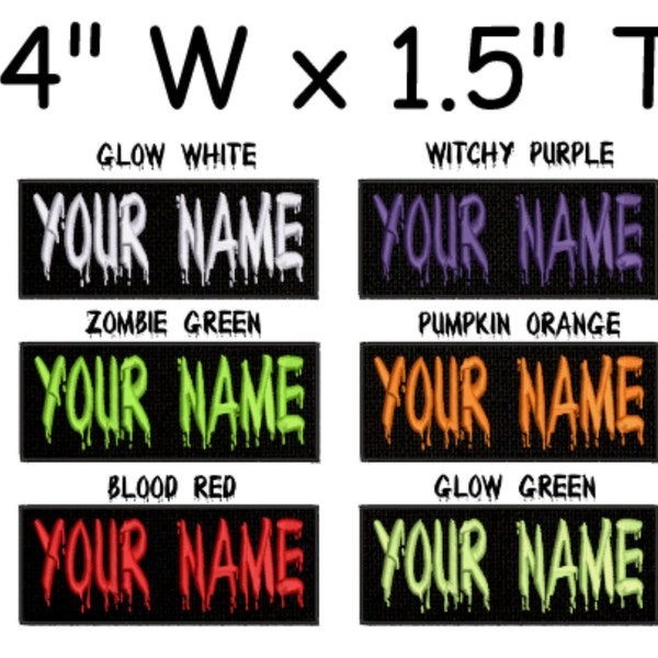 Custom Your Name Tag Personalized Halloween Patch 4" x 1.5" Embroidered DIY Iron-on Applique Costume Uniform Vest, Glow in the Dark Thread