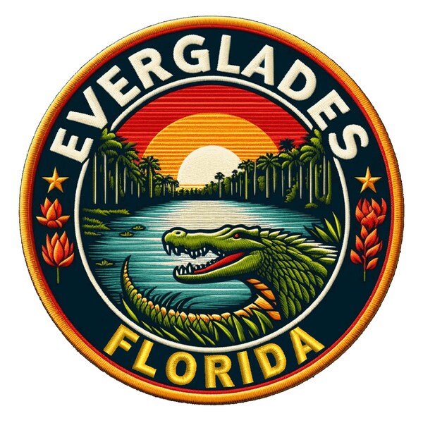 Everglades National Park Patch Iron-on/Sew-on Applique for Clothing Vest Backpack Hat, Nature Badge, Egret, Wetlands, Florida, Souvenir