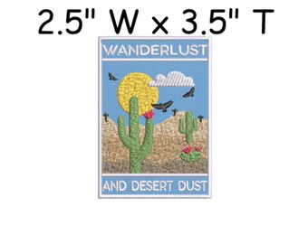 Wanderlust Patch Desert Scenery Cactus Sand Sun Blue Sky Embroidered Iron-on/Sew-on Applique for Clothing Jeans Jacket Vest Backpack, Nature