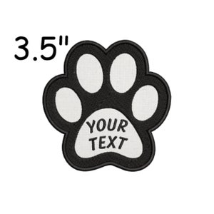 Custom Dog Name Patch Personalized Paw (Black) 3.5" Embroidered Iron-On Applique, CHOOSE COLORS, Canine Family K-9 Harness Collar Pet Bed