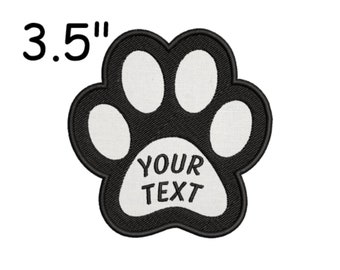 Custom Dog Name Patch Personalized Paw (Black) 3.5" Embroidered Iron-On Applique, CHOOSE COLORS, Canine Family K-9 Harness Collar Pet Bed