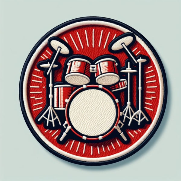 Drum Set Patch Iron-on/Sew-on Applique for Clothing Jacket Jeans Backpack Cap, Music Instrument Badge, Drumstick, Musician, Rock & Roll Band