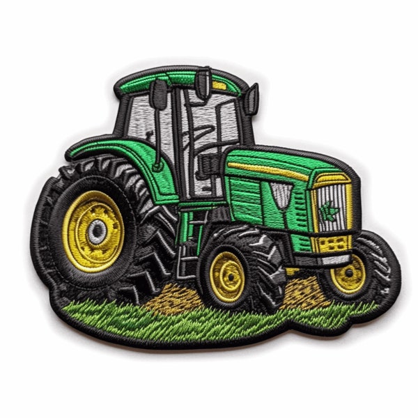 Green Tractor Patch Iron-on/Sew-on Applique for Clothing Jacket Vest Jeans Backpack Hat, Farm Badge, Decorative Craft, Hayfield, Agriculture