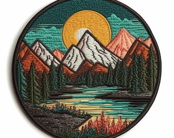 Mountain Patch Iron-on/Sew-on Applique for Clothing Jacket Vest Backpack Hat, Nature Badge, Decorative Craft, River, Lake, National Parks