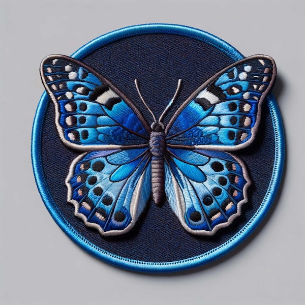 Blue Butterfly Patch Iron-on/Sew-on Applique for Clothing Jacket Jeans Backpack, Nature Badge, Wild Animals, Insects, Flower, Decorative