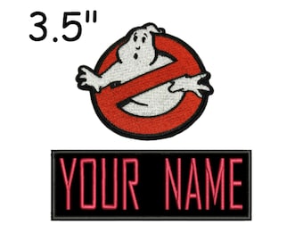 CHILD Set of Two - "No Ghost" Logo Patch and one Custom Name Patch Value Pack Embroidered Hook Backing Fastener Applique Halloween Costume