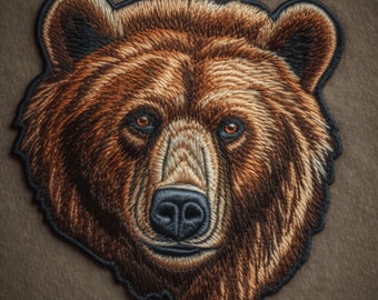 Brown Bear Patch Iron-on/Sew-on Applique for Clothing Jacket Vest Backpack Hat, Wild Animal Badge, Decorative Craft, Nature Forest, Souvenir