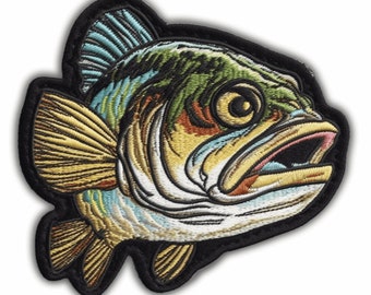 Large Mouth Bass Fish Fish Patch Iron-on/Sew-on Applique for Clothing Jacket Vest Jeans Backpack, Animal Badge, Decorative Craft, Lake, Pond