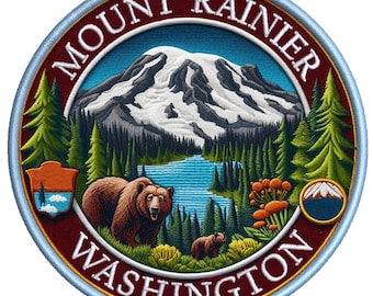 Mount Rainier National Park Patch Iron-on/Sew-on Applique for Clothing Jacket Jeans Backpack Hat, Nature Badge, Washington, Mountain, Hiking