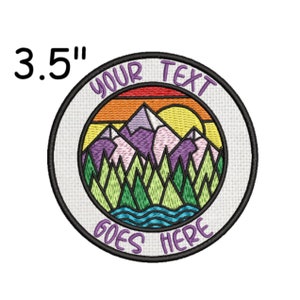 Custom Patch "Your Text" Mountain Patch Embroidered Iron-on Applique for Clothing Vest Backpack Jacket, Gradient, Park patch, Lake Life