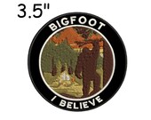 Bigfoot Campsite Patch 3.5 quot Embroidered DIY Iron-On Applique Clothing Backpack, Sasquatch Yeti Myth Legend Folklore Cryptid Monster Beast