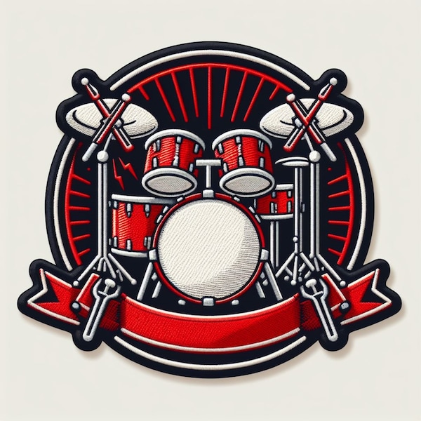 Drum Set Patch Iron-on/Sew-on Applique for Clothing Jacket Jeans Backpack Cap, Music Instrument Badge, Drumstick, Musician, Rock & Roll Band