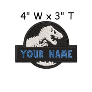 Custom Patch "YOUR NAME" Personalized Name Tag Embroidered Iron-on Applique Vest Clothing Uniform, Jurassic Dinosaur T-Rex Raptor Logo Badge