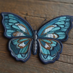 Blue Butterfly Patch Embroidered Iron-on/Sew-on Applique for Clothing Jacket Jeans Backpack, Nature Badge, Wild Animals, Insects, Flower