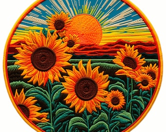 Sunflower Patch Iron-on/Sew-on Applique for Clothing Jacket Vest Jeans Backpack, Floral Badge, Decorative Craft, Flower, Nature, Souvenir