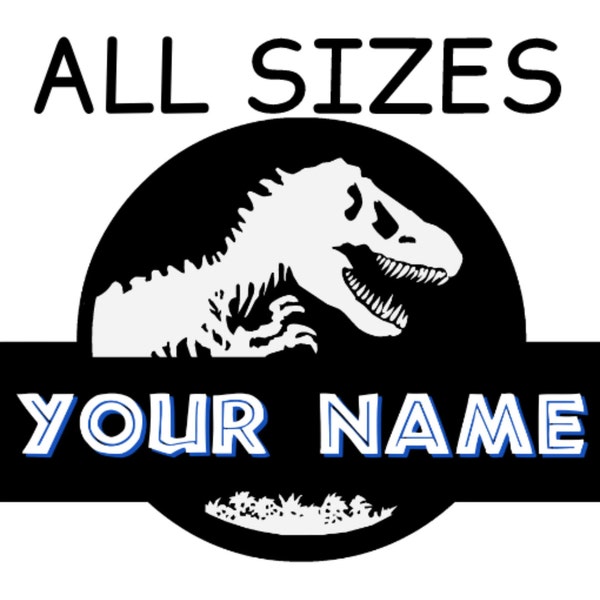 CUSTOM "YOUR NAME" Personalized Jurassic Dinosaur Movie Logo T-rex Raptor Sticker Decal, Kids/Car Truck Decal/Laptop/Lunchbox/Water Bottle