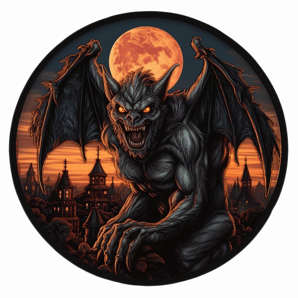 Gargoyle Patch Iron-on/Sew-on Applique for Clothing Jacket Vest Jeans Backpack, Halloween Badge, Decorative Craft, Scary Creature, Spooky