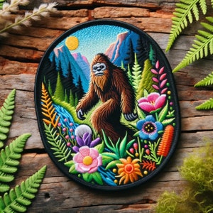 Sasquatch Patch Iron-on/Sew-on Applique for Clothing Jacket Vest Jeans Backpack, Nature Outdoor Cryptid Badge, Bigfoot Myth, Creature Legend
