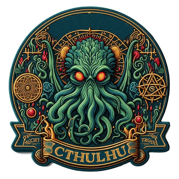 Cthulhu Patch Iron-on/Sew-on Applique for Clothing Jacket Vest Jeans Backpack, Cryptid Badge, Folklore, Myth, Legend, Horror, Pacific Ocean