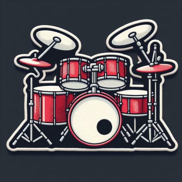 Drum Set Patch Iron-on/Sew-on Applique for Clothing Jacket Jeans Backpack Cap, Music Instrument Badge, Drumstick, Musician, Rock & Roll Band