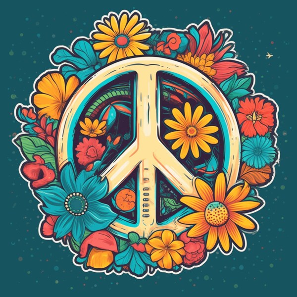 Hippie Peace Sign Sticker, Peace Sticker, Retro Hippie Sticker, Hippie Life Decal, Waterproof Water Bottle Sticker, Love Sticker, Woodstock