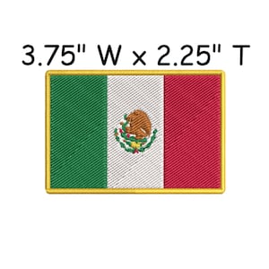 High Quality 2.5 x 2.5 Inch Shield Mexico Flag Embroidered Cloth Sew On  Iron On Cheap Mexico Emblem Patch with Golden Yellow Border