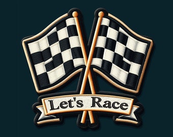 Racing Flag Patch Iron-on/Sew-on Applique for Clothing Jacket Jeans Backpack Cap, Racing Badge, Muscle Car, Racetrack, Checkered Flag, Auto