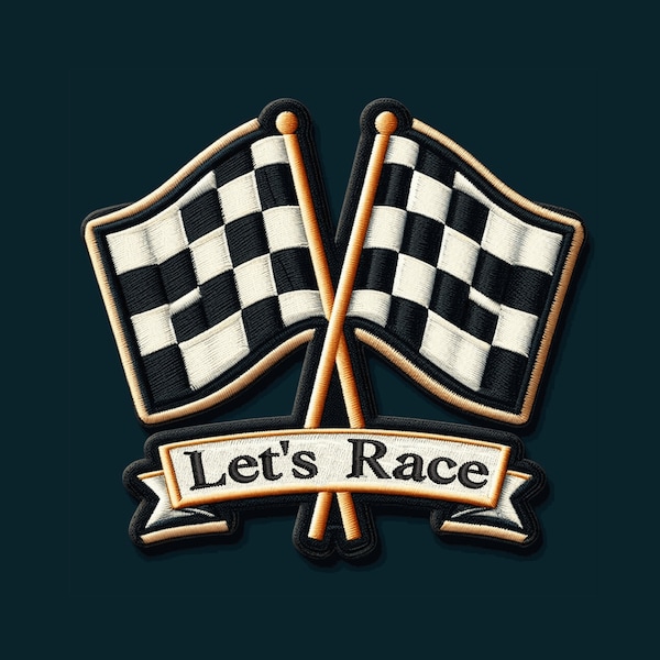 Racing Flag Patch Iron-on/Sew-on Applique for Clothing Jacket Jeans Backpack Cap, Racing Badge, Muscle Car, Racetrack, Checkered Flag, Auto