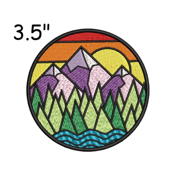 Mountain Patch Embroidered Iron-on/Sew-on Applique for Clothing Vest Backpack, Gradient, Seek Adventure, Park patch, Camping, Forest Trees