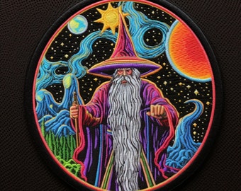 Wizard Patch Iron-on/Sew-on Applique for Clothing Vest Jacket Jeans Backpack Hat, Fantasy Badge, Decorative Craft Emblem, Magic, Stars, Wand