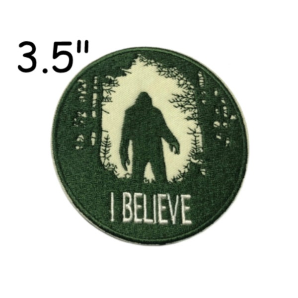 Bigfoot Forest Patch I Believe Embroidered DIY Iron-On Custom Applique Vest Clothing Bags Sasquatch Myth Cryptid Legend Folklore Yeti Xfiles