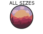 Setting Sun Desert Scene Patch Embroidered DIY Iron-On Custom Applique Clothing Vest, Nature Wander Explore Hiking Trails Camping Adventure