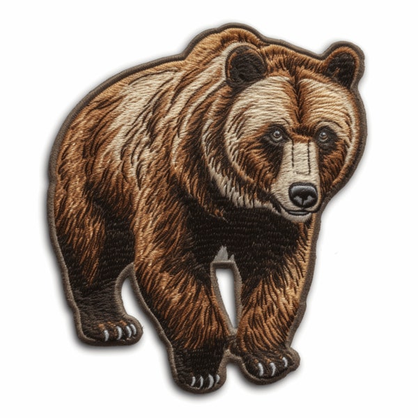 Brown Bear Patch Iron-on/Sew-on Applique for Clothing Jacket Vest Backpack Hat, Wild Animal Badge, Decorative Craft, Nature Forest, Souvenir